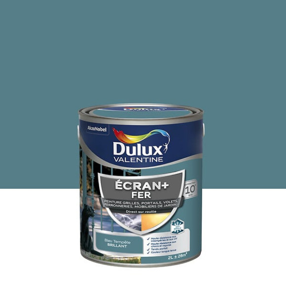 Peinture extérieure Fer Ecran+Dulux Valentine Brillant-Bleu Tempête 2L