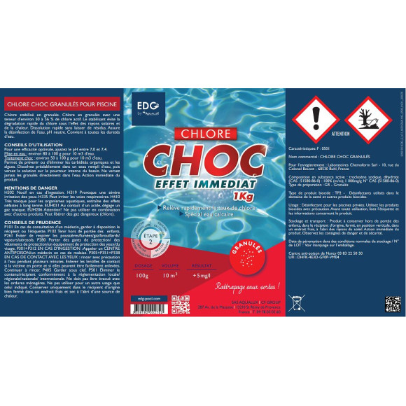 Chlore choc granulés pot de 1 kg Edg By Aqualux