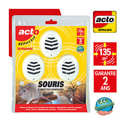 Lot de 3 répulsifs ultrasons souris insectes rampants 135m2