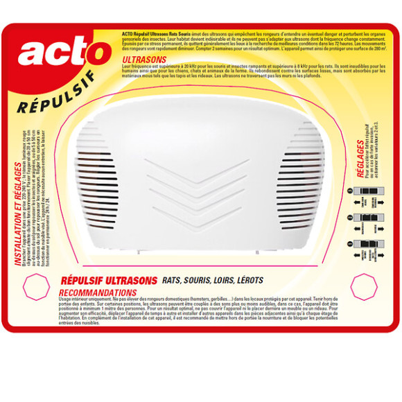 Répulsif ultrasons rats souris loirs lérots 280m²
