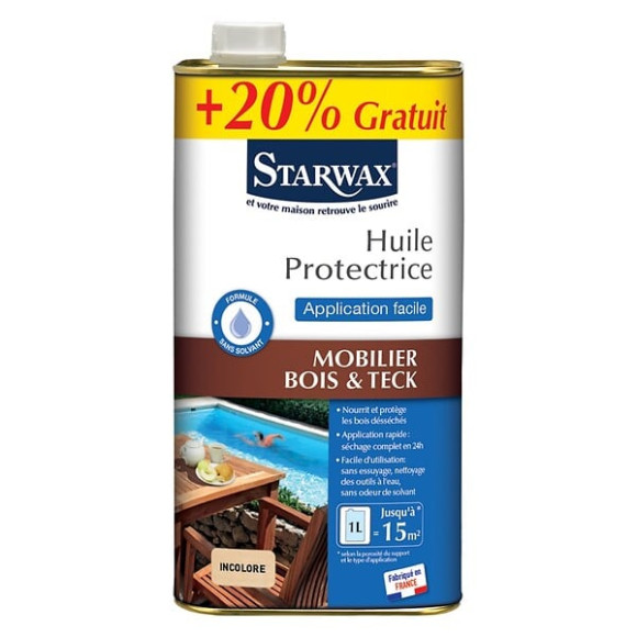 Huile protectrice pour mobilier de jardin incolore 1L+20%