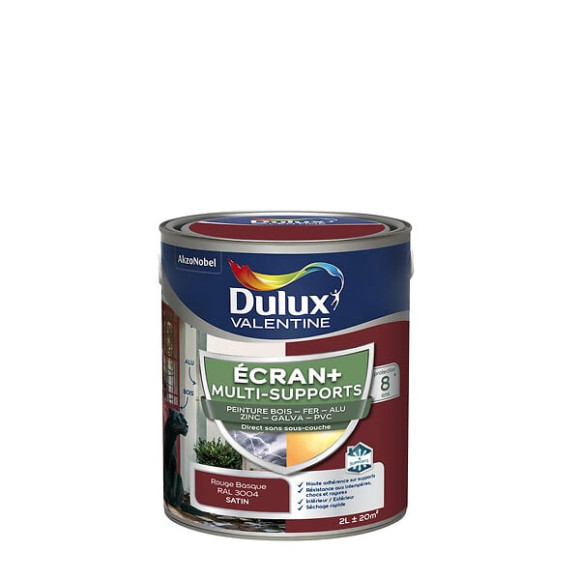 Peinture Ext M/Sup Ecran+ Dulux Valentine Satin - Rouge Basque 2 L