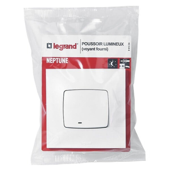 Poussoir lumineux avec voyant fourni Neptune 6A - blanc