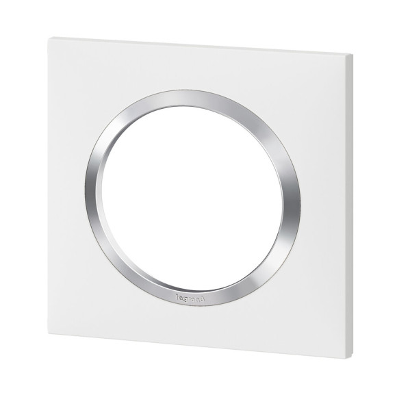 Plaque carrée dooxie 1 poste finition blanc avec bague effet chrome