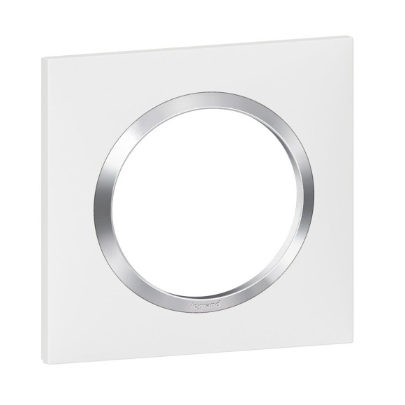 Plaque carrée dooxie 1 poste finition blanc avec bague effet chrome