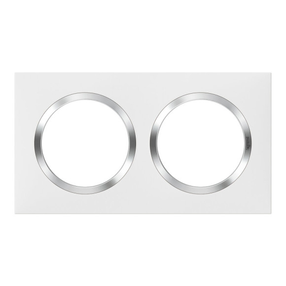 Plaque carrée dooxie 2 postes finition blanc avec bague effet chrome