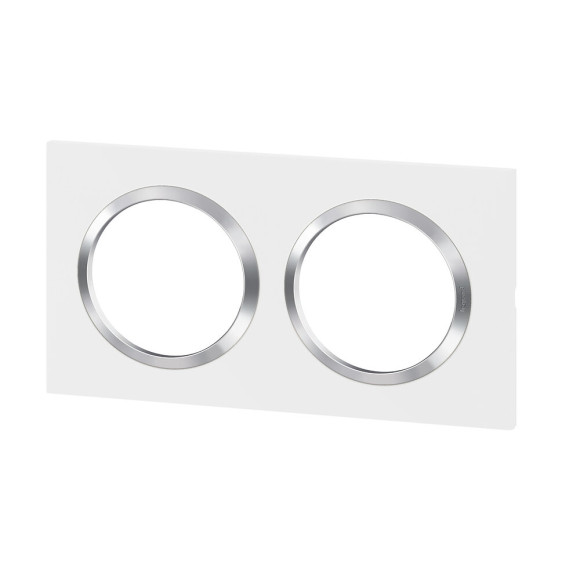 Plaque carrée dooxie 2 postes finition blanc avec bague effet chrome