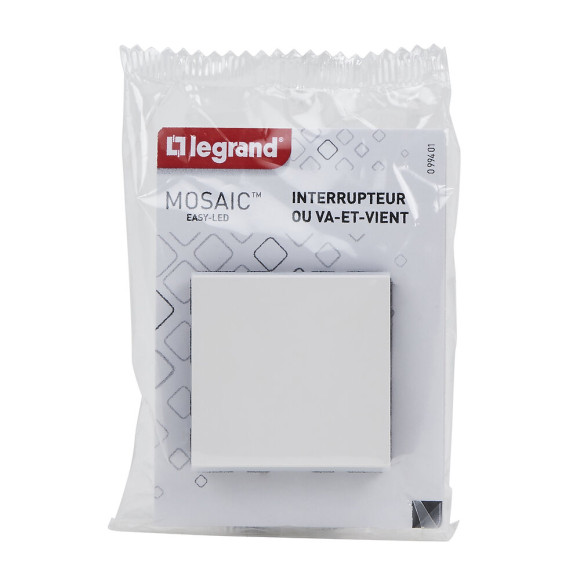 Interrupteur ou va-et-vient Mosaic Easy-Led 10A 2 modules - blanc