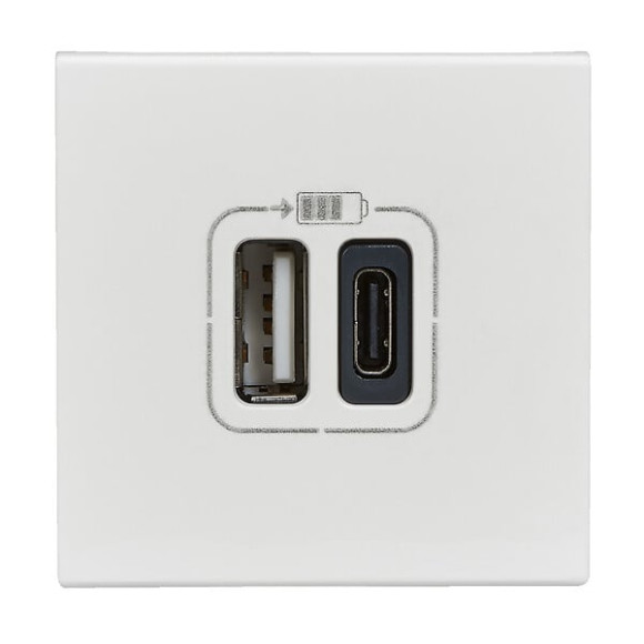 Double chargeur USB Type-A + Type-C Mosaic 3A 2 modules - blanc