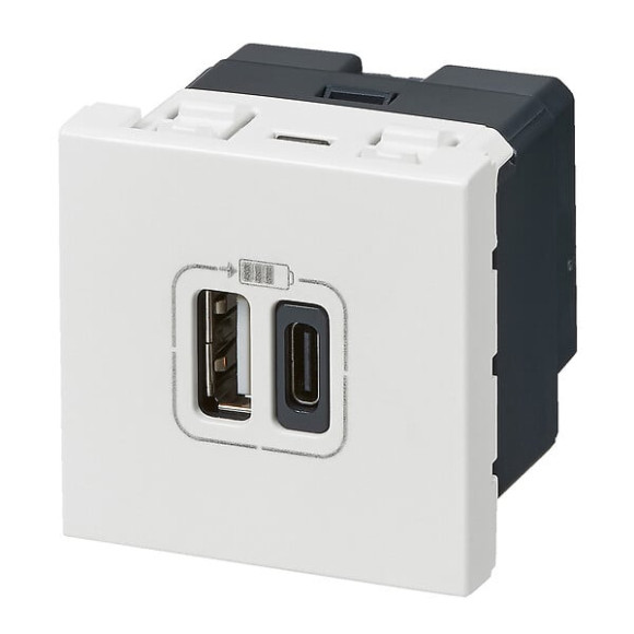 Double chargeur USB Type-A + Type-C Mosaic 3A 2 modules - blanc